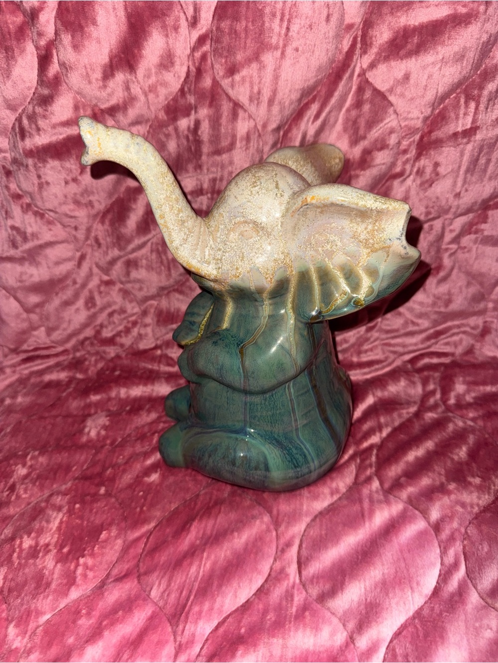 Glazed Ceramic Elephant Accent in Green and Cream
